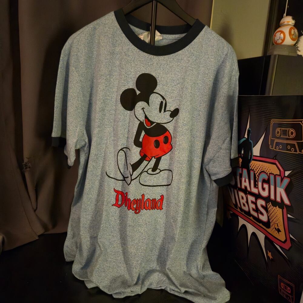 Disneyland Mickey Mouse T-Shirt Men’s XL Heather Blue Ringer Tee Disney Parks